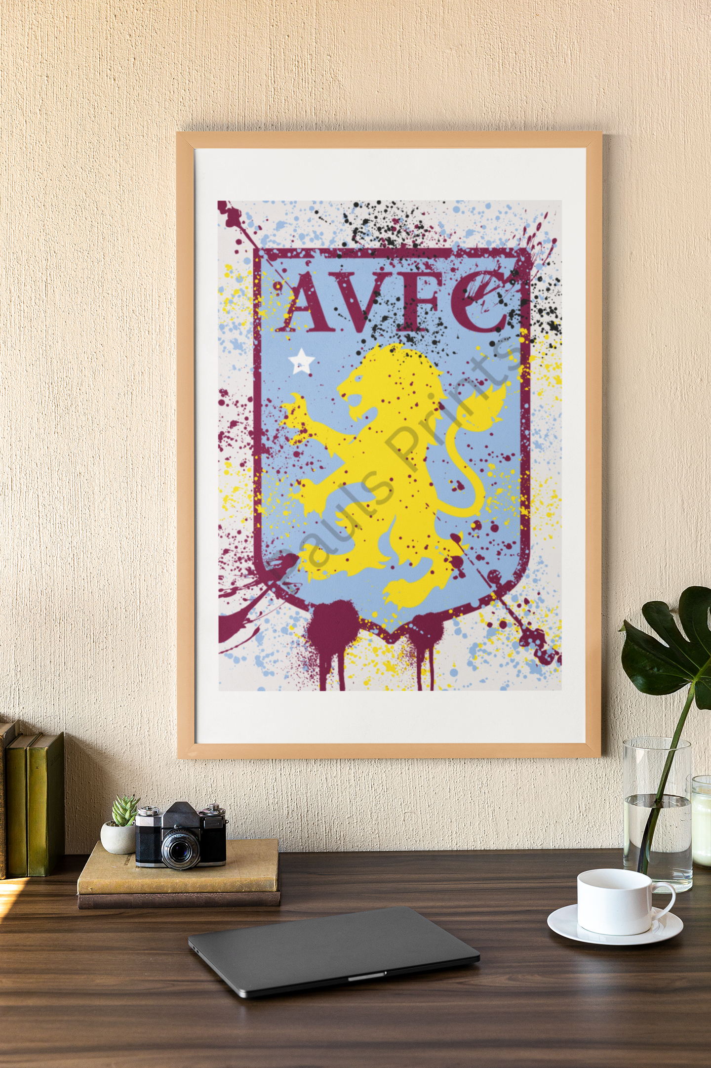 Aston Villa FC – Bold Crest Wall Art Print with Paint Splash Effect - Image 4