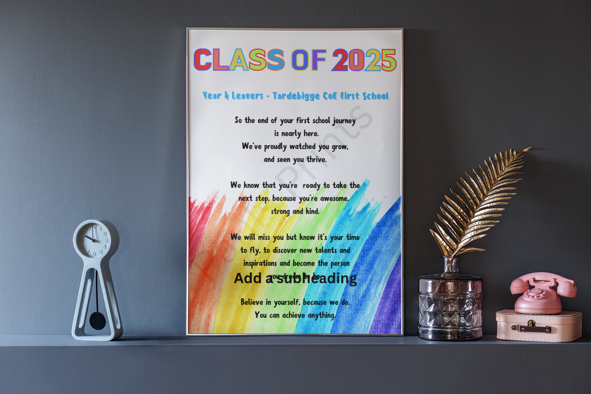 Personalised Class of 2025 School Leavers Print – Year 4 Leavers Gift – Rainbow Graduation Poster – Primary School Keepsake